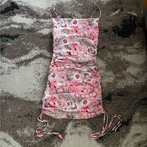 Pink Floral Ruched Slip Dress